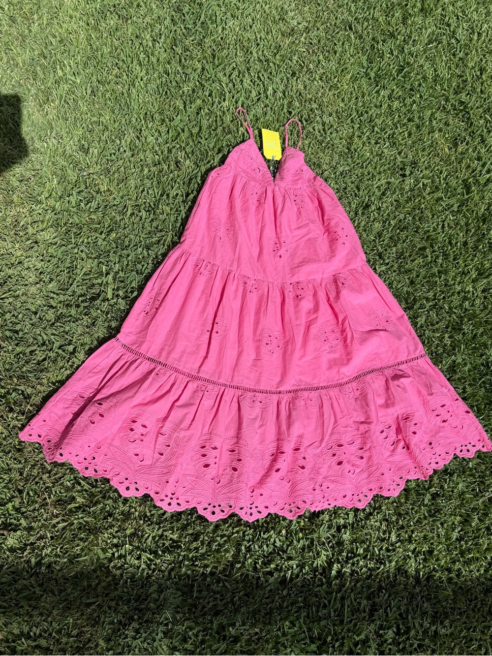 FARM Rio Neon Pink Eyelet Tiered Maxi Dress